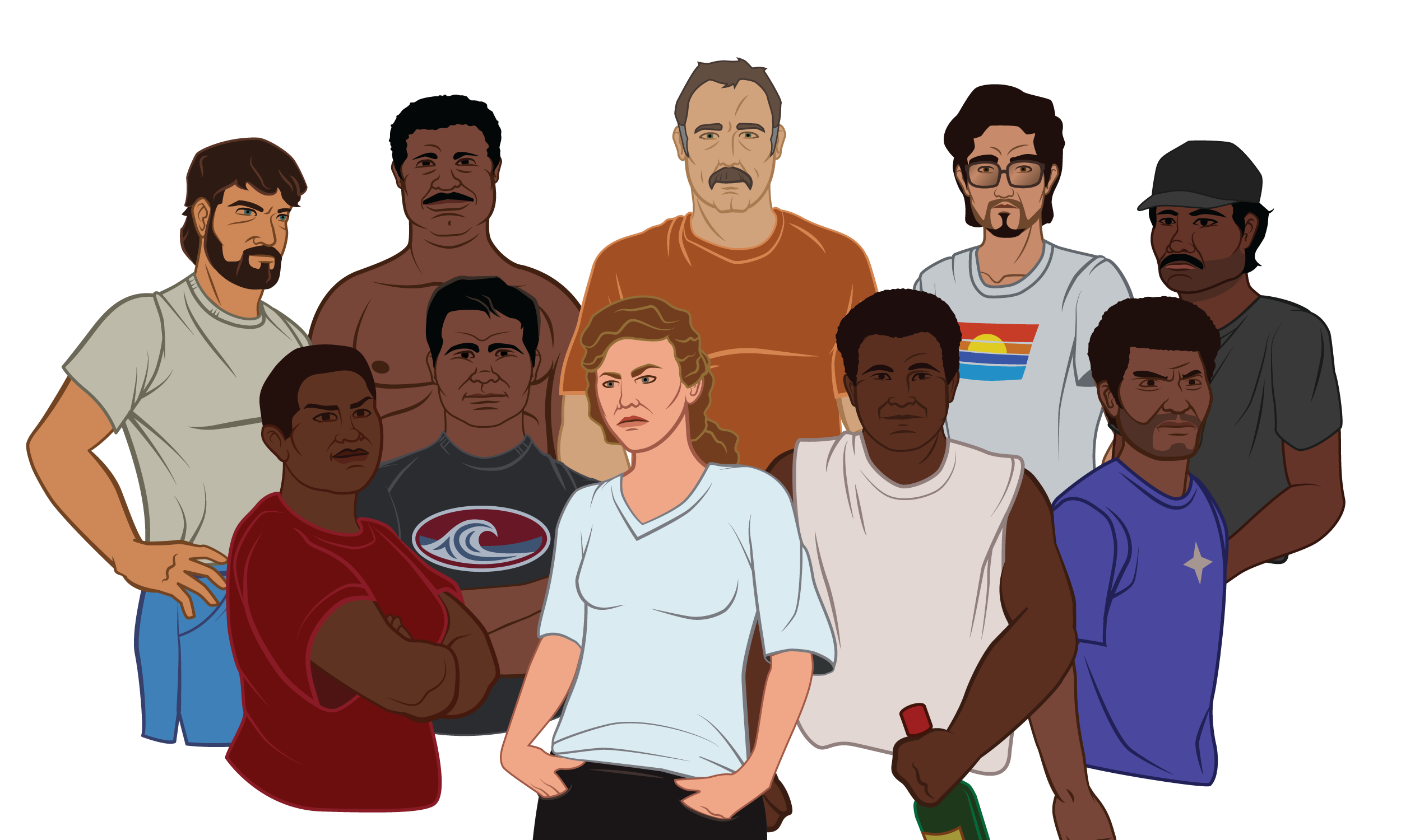 Illustrations of dive boat crew