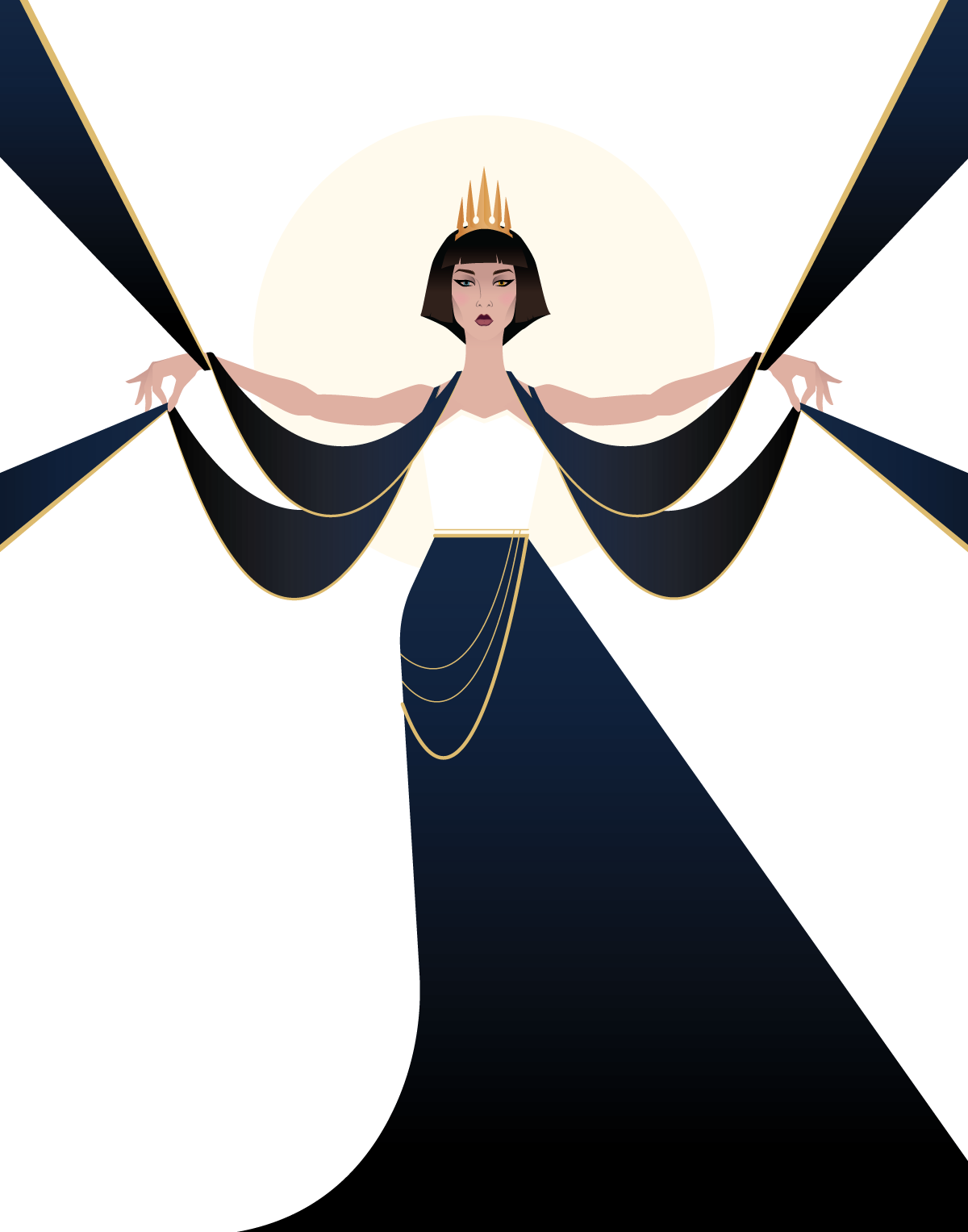 Highly-stylized woman in elegant ballgown